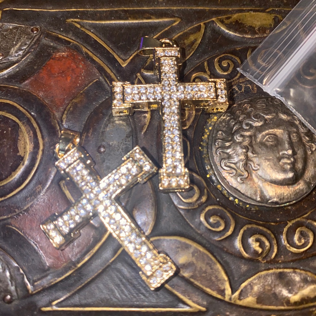 Set Holy Cross Pendants Gold Gppave Encrusted Box